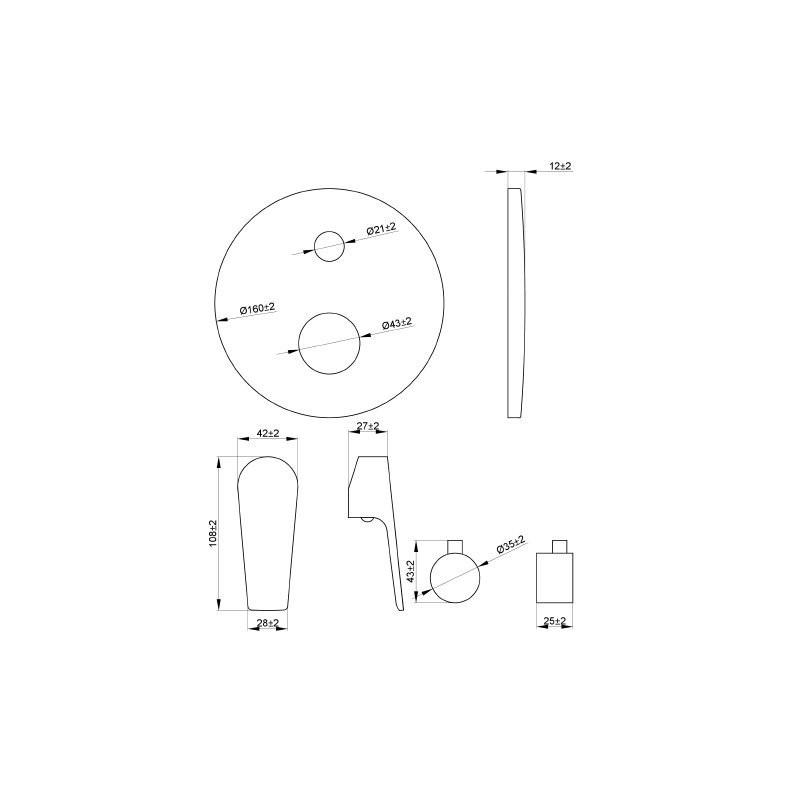 Nowoczesna i elegancka Bateria Natryskowa Podtynkowa 2-funkcyjna Dokos - Grafit/Chrom