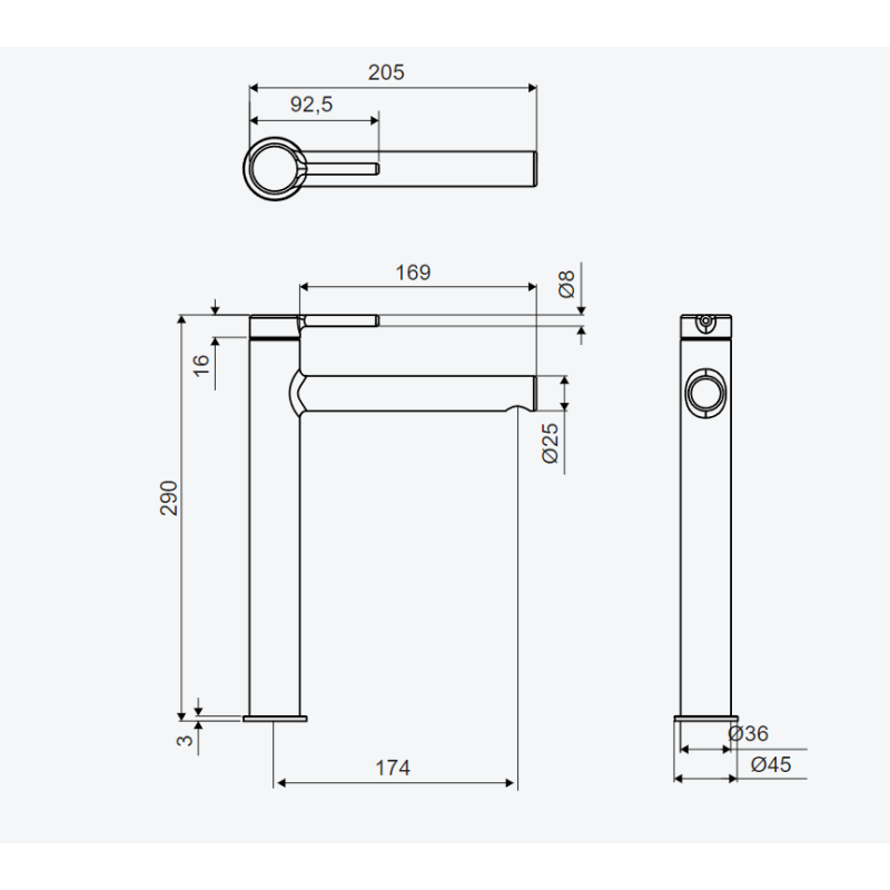 PI bateria umywalkowa stojąca wysoka, złoty szczotkowany
