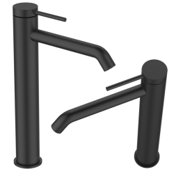 Wysoka bateria Invena Kalitea do umywalki, elegancka czerń, designerska forma