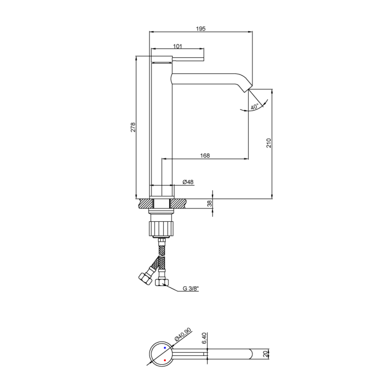 Wysoka bateria Invena Kalitea do umywalki, elegancka czerń, designerska forma