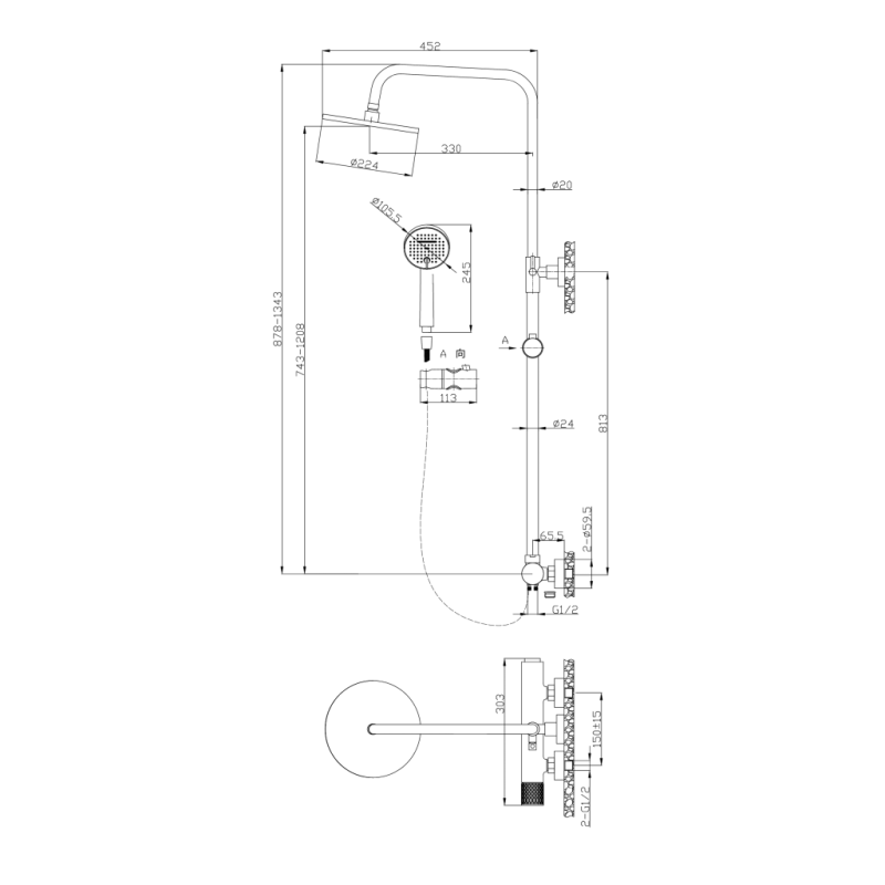 Luksusowy Deszczownia Invena Moonlight, czarna z różowym złotem - Wzbogać Swój Prysznic!