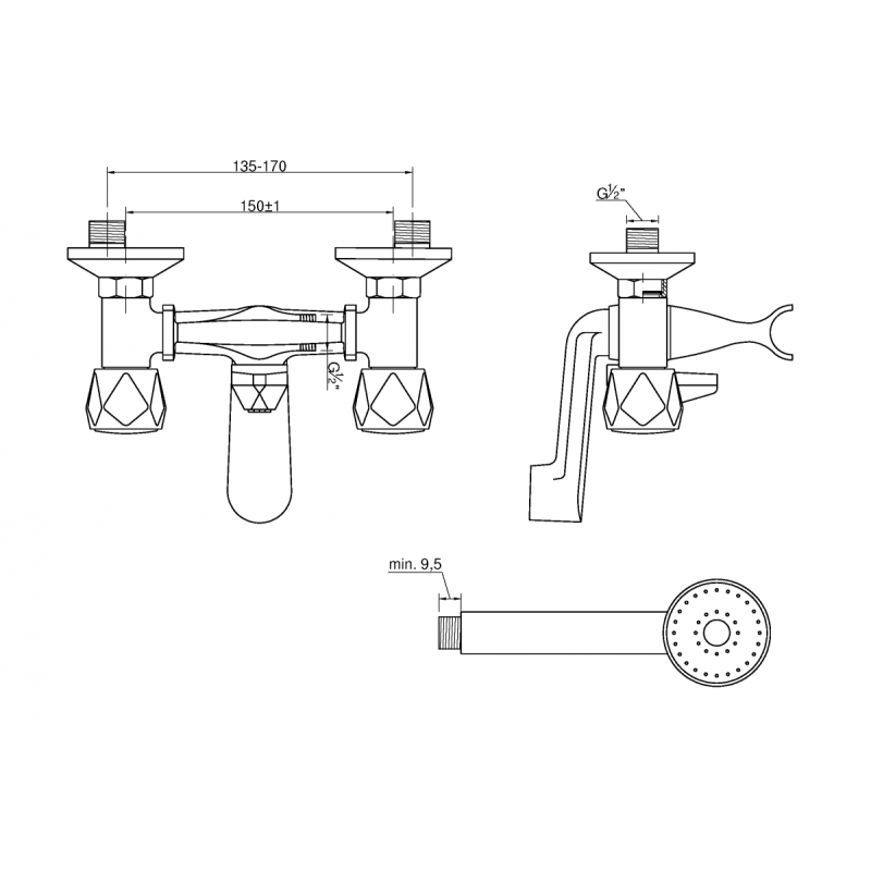 Invena MODENA Chrom - Luksusowy zestaw: bateria wannowa + natryskowy