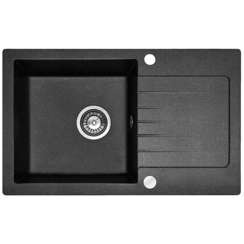 Stylowy Zlewozmywak Granitowy DAG Czarny 75x44 z Szybkim Syfonem