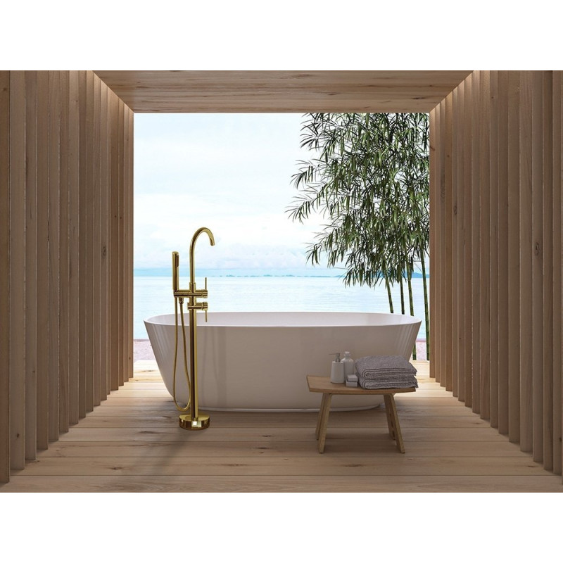 Złota Elegancja: Podłogowa Bateria Wannowa LUNGO ORTIS - Styl i Luksus w Twojej Łazience