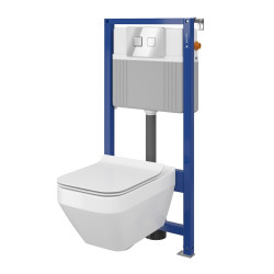 Zestaw WC Cersanit Crea B26 z funkcją CleanOn, deską Slim i stelażem Aqua z przyciskiem Accento