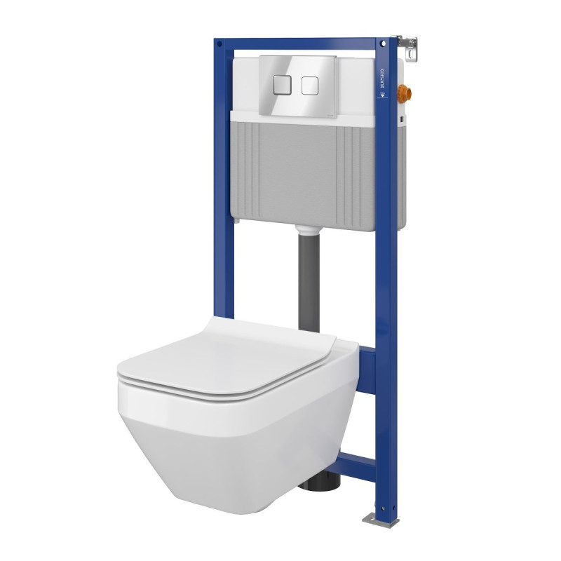Zestaw WC Cersanit Crea B26 z funkcją CleanOn, deską Slim i stelażem Aqua z przyciskiem Accento