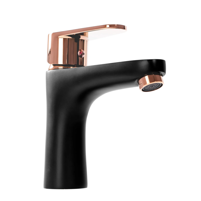 Elegancka Bateria Umywalkowa Mild - Czarny/Różowe Złoto - Niska Perfekcja