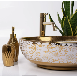 Umywalka Nablatowa Margot w Bieli i Złocie - Elegancja i Styl dla Twojej Łazienki
