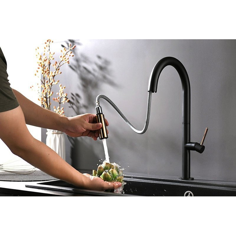 Elegancka stojąca bateria Apollo Rea - Black & Rose Gold do kuchni