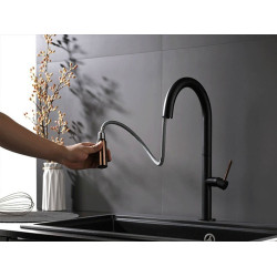 Elegancka stojąca bateria Apollo Rea - Black & Rose Gold do kuchni