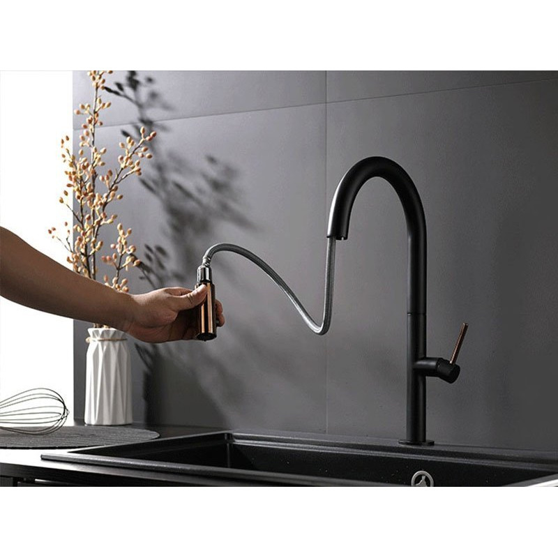 Elegancka stojąca bateria Apollo Rea - Black & Rose Gold do kuchni