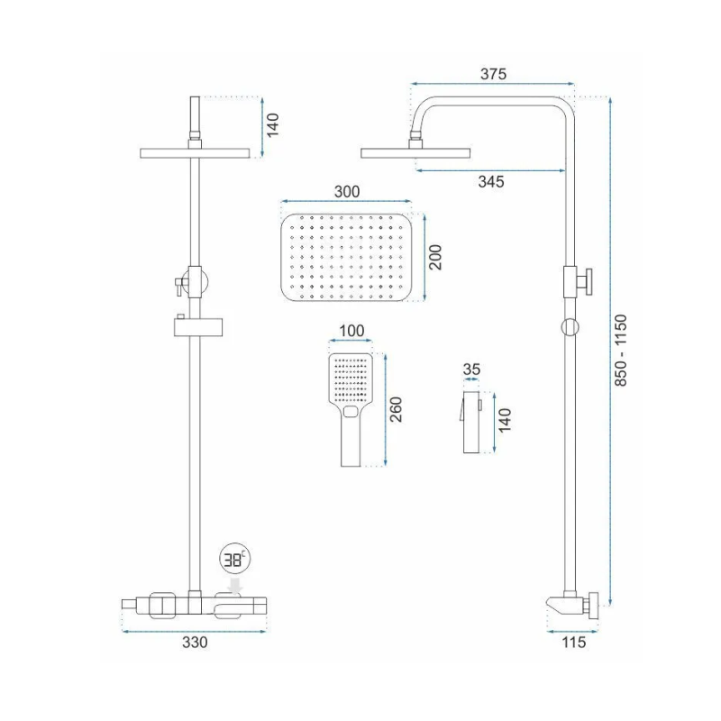 Luksusowy Zestaw Prysznicowy z Termostatem - Złoty Szczotkowany Design
