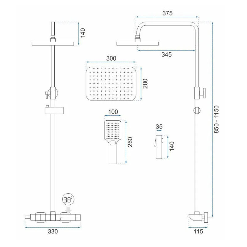Luksusowy Zestaw Prysznicowy z Termostatem w Chromowanym Wykończeniu