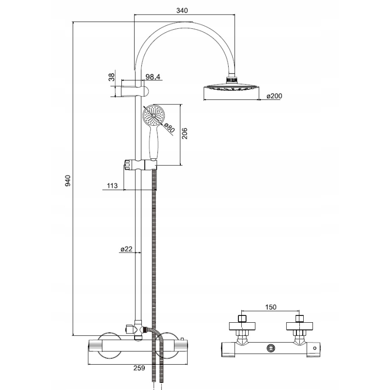 Ekskluzywna Kolumna Natryskowa FOX z Termostatem, Chromowana 5 Lat Gwarancji