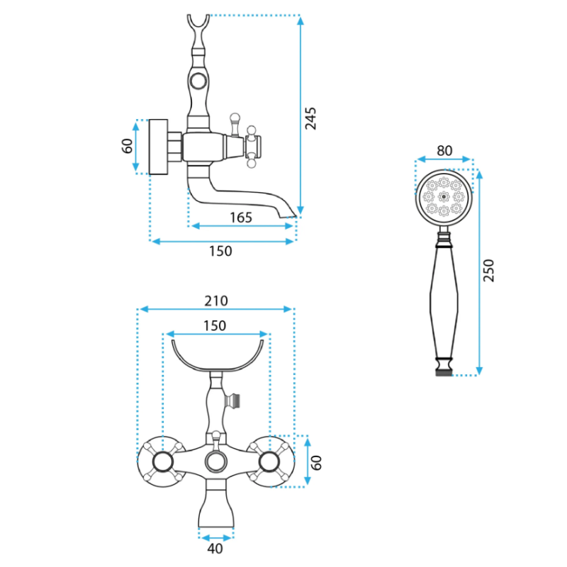 Stylowa Bateria Wanna Rustico Czarna Vintage!