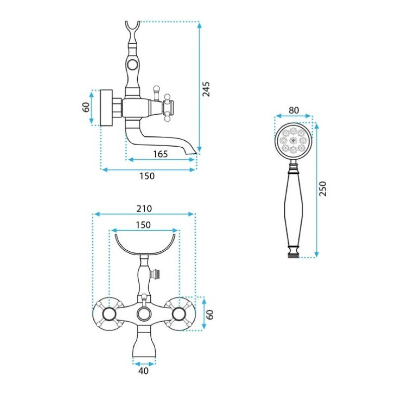 Stylowa Bateria Wanna Rustico Czarna Vintage!