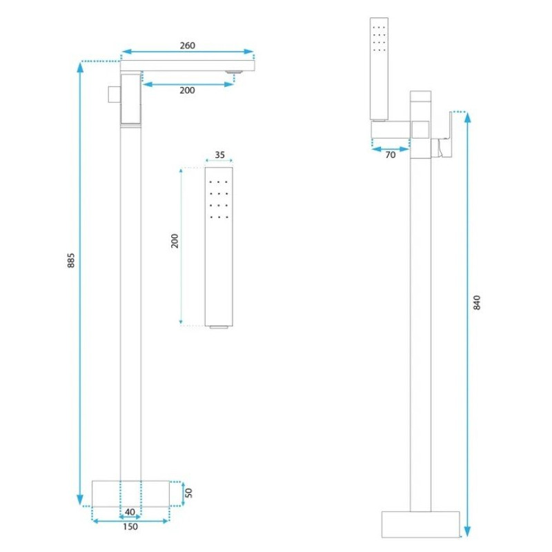 Luksusowa Bateria Wannowa Podłogowa TERY Złoto Szczotkowane REA-B5307