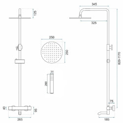 LUNGO BLACK METALIC - Stylowy Zestaw Natryskowo-Wannowy TERM regulujący temperaturę