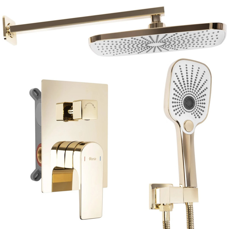 Nowoczesny Złoty Zestaw Natryskowy Moby z Boxem - Styl i Elegancja w Twojej Łazience