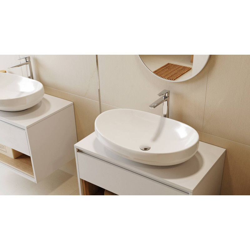 Filina 2.0 umywalka nablatowa 63x42 cm owalna, biały połysk