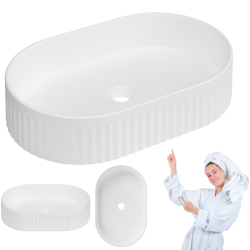 Stylowa Umywalka Nablatowa Owalna Invena Glamour 50cm - Błyszcząca Biel!