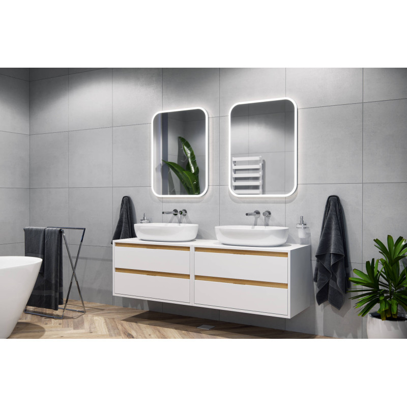 Tuto szafka wisząca 60 cm, podumywalkowa z blatem, 2 szuflady, biały połysk/dąb