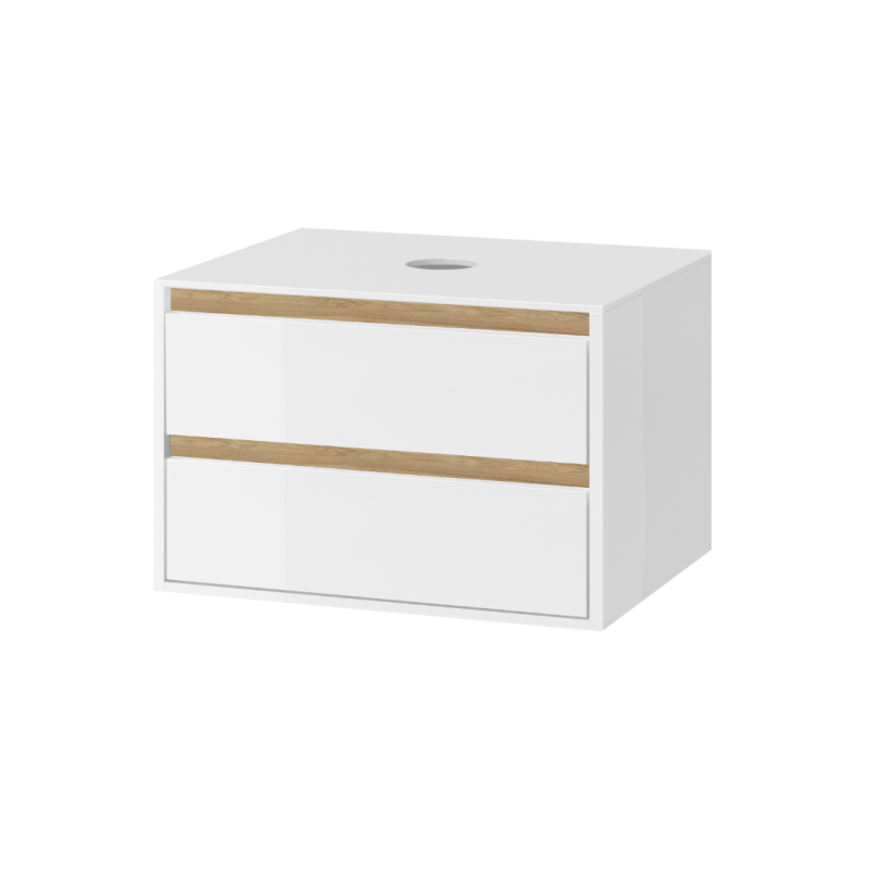Tuto szafka wisząca 80 cm, podumywalkowa z blatem, 2 szuflady, biały połysk/dąb