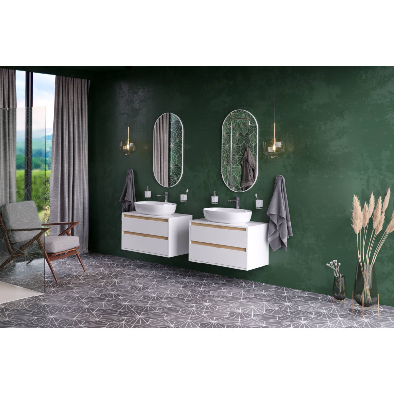 Tuto szafka wisząca 80 cm, podumywalkowa z blatem, 2 szuflady, biały połysk/dąb