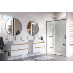 Tuto szafka wisząca 80 cm, podumywalkowa z blatem, 2 szuflady, biały połysk/dąb