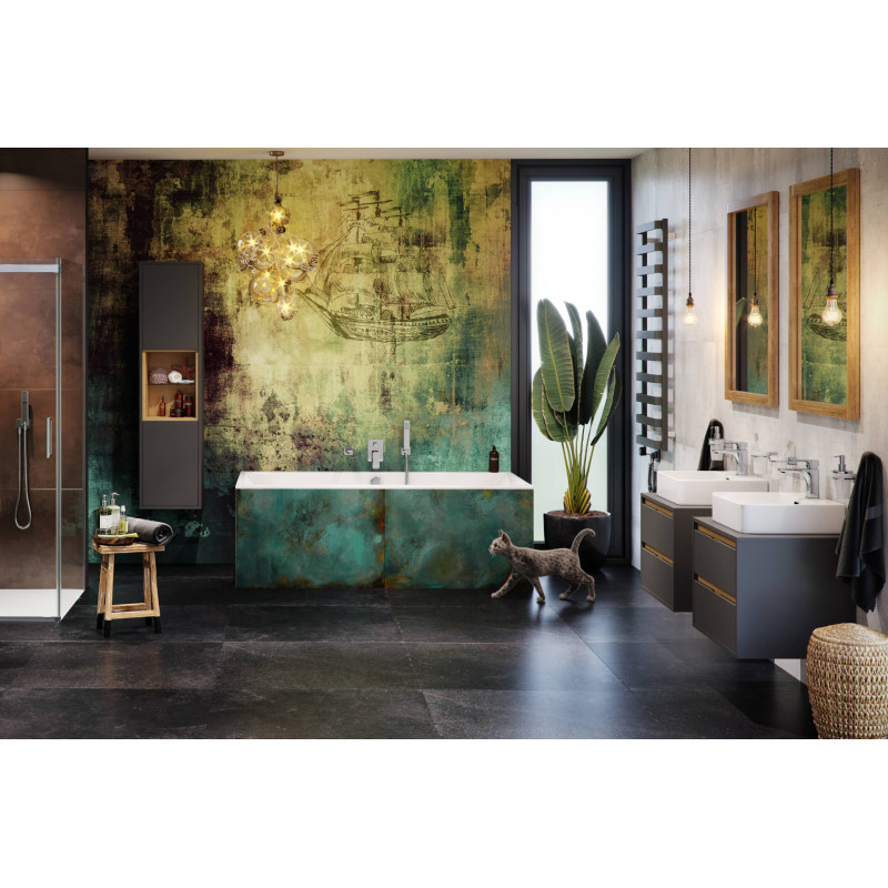 Tuto szafka wisząca 80 cm podumywalkowa z blatem, 2 szuflady, szary/dąb