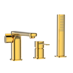 Elegancka Bateria Wannowa Invena Glamour Złota z Wyciąganą Wylewką