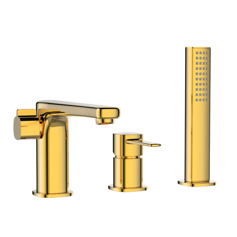 Elegancka Bateria Wannowa Invena Glamour Złota z Wyciąganą Wylewką