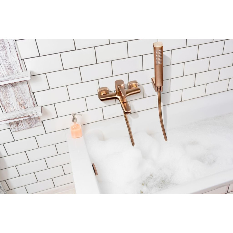 Luksusowa bateria wannowa INVENA GLAMOUR miedziana z zestawem prysznicowym