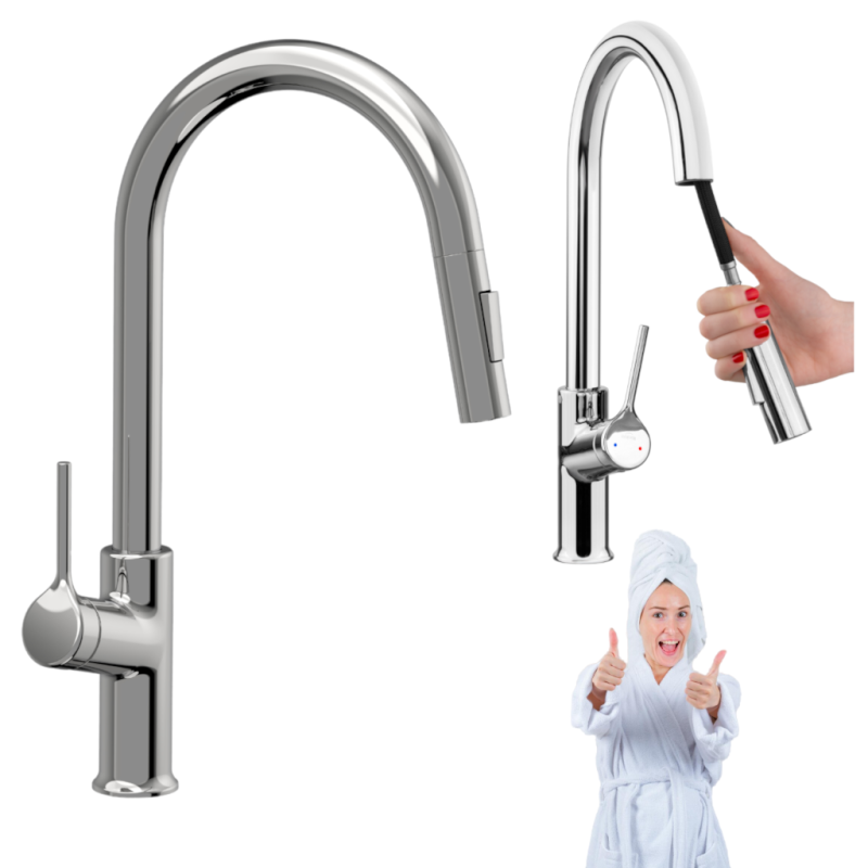 Funkcjonalna Bateria kuchenna FARSALA z wyciąganą wylewką, chromowany design!