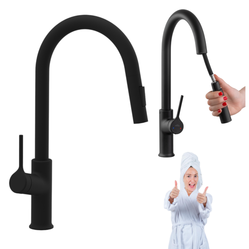 Elegancka Bateria Kuchenna FARSALA z Wyciąganą Wylewką - Czarna Perła