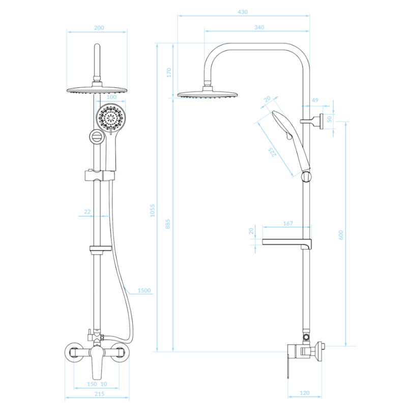 Czarna Deszczownia Enna z Baterią - Luksusowy Zestaw Prysznicowy z Hydromasażem