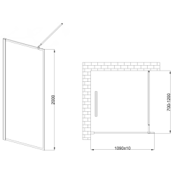 Elegancka Ścianka Prysznicowa Invena 110x200 cm, Czarna Rama, Szkło Hartowane 8mm