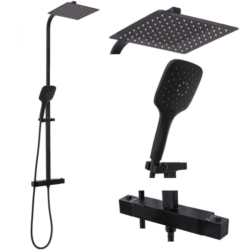 Czarny Zestaw Natryskowy JET BLACK MAT z Termostatem, Rea REA-P9411