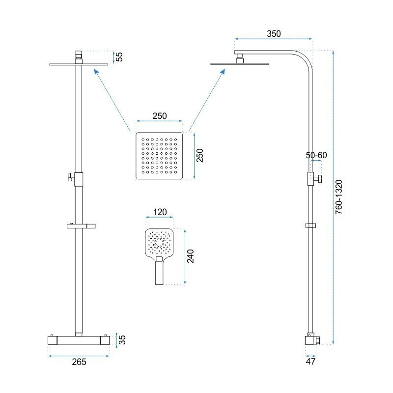 Czarny Zestaw Natryskowy JET BLACK MAT z Termostatem, Rea REA-P9411
