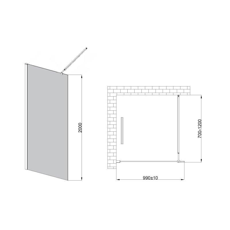 Elegancka Ścianka Walk-In 100x200 Grafitowa Szkło 8mm Czarny Profil - Invena