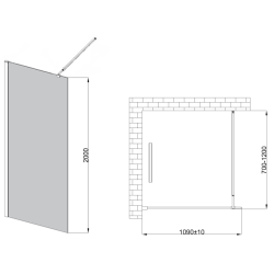 Stylowa Ścianka Walk-In 110x200 8mm Grafit, Hartowane Szkło, Czarny Profil Invena