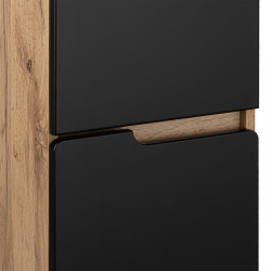 Elegancki Półsłupek Astor Alma 35cm, Dwukolorowy z Półkami Szklanymi, Styl Drewno i Czerń