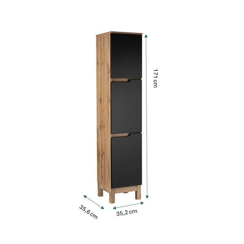 Stylowy Słupek Łazienkowy Astor Alma 35 cm Czarny Wotan z Półkami Szklanymi