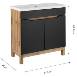 Luksusowy Zestaw Astor Alma: Szafka i Umywalka 80 cm, Czarny Wotan, Eleganckie Drzwiczki
