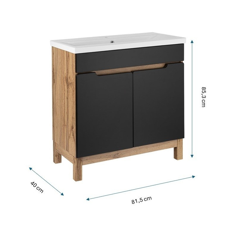 Luksusowy Zestaw Astor Alma: Szafka i Umywalka 80 cm, Czarny Wotan, Eleganckie Drzwiczki