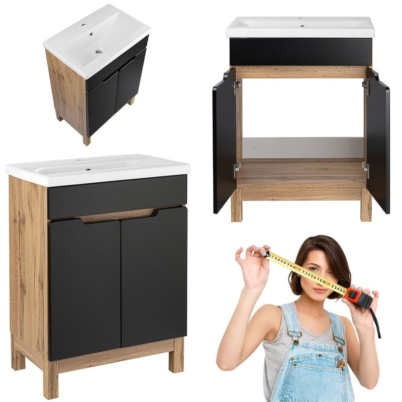 Elegancka szafka z umywalką Astor Alma 60 cm - Czarny Wotan, stylowe drzwiczki