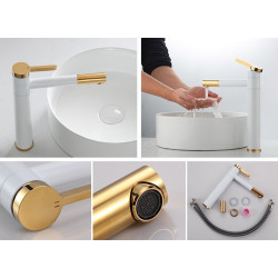 Ekskluzywna bateria umywalkowa SMART biało-złota wysoka REA-B8400