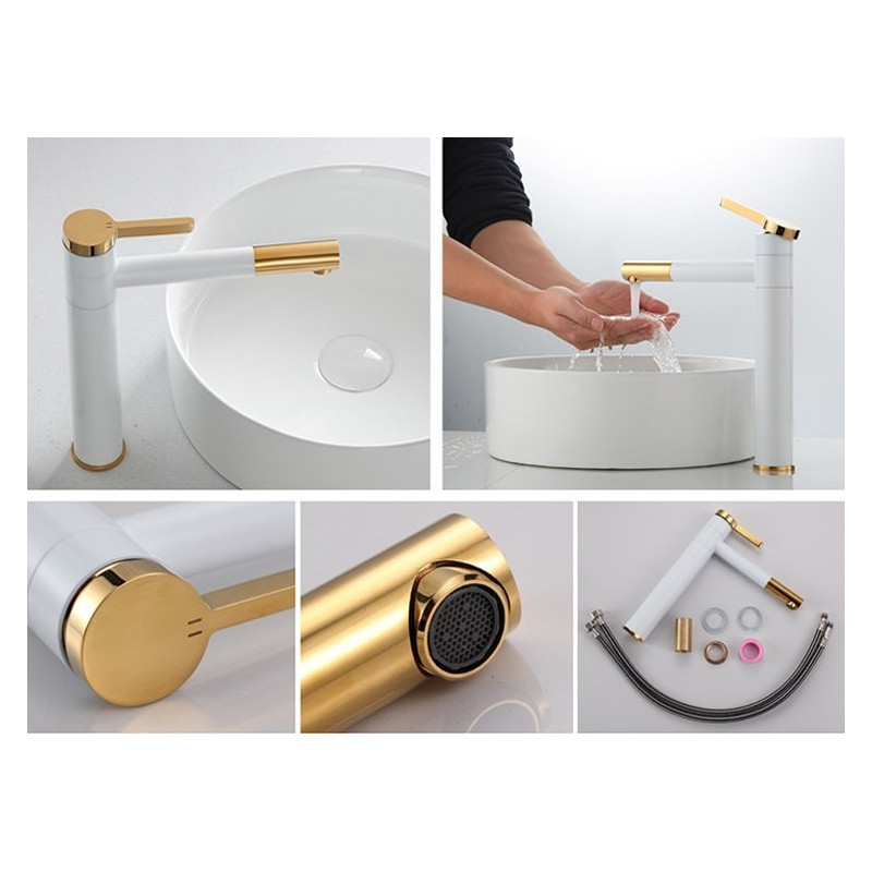 Ekskluzywna bateria umywalkowa SMART biało-złota wysoka REA-B8400