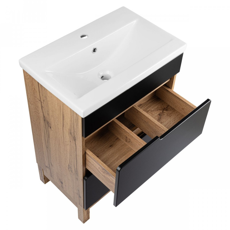 Elegancka Szafka z Umywalką Astor Alma 60 cm - Czarny Wotan + Szuflady
