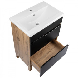 Elegancka Szafka z Umywalką Astor Alma 60 cm - Czarny Wotan + Szuflady